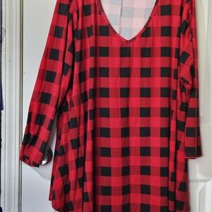 LARACE Red and Black Plaid V-Neck Top